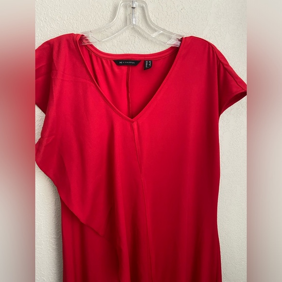 NWOT, H by Halston Red VNeck Assymetrical Hemline Midi Dress Women’s Size XS - Picture 4 of 14